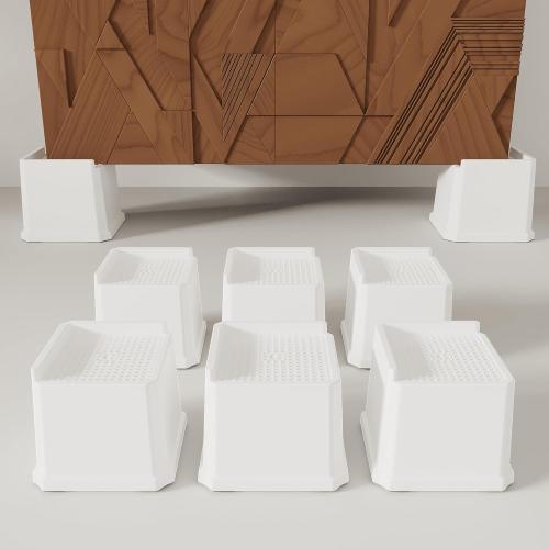 Bed Risers 4 Inch 8 Pack, Oversized L Shape Furniture Bed Lifts Risers 4 in Heavy Duty Wide Opening Elevators fits to Couch, Sofa, Bed Frame, White