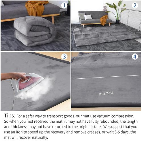Huloo Sleep Baby Play Mat for Floor,1.3 Thick Memory foam Tummy Time Mat,Soft Coral Velvet Nursery Rug,Extra Large Non Slip Crawling Mats for Living Room(Dark Gray)