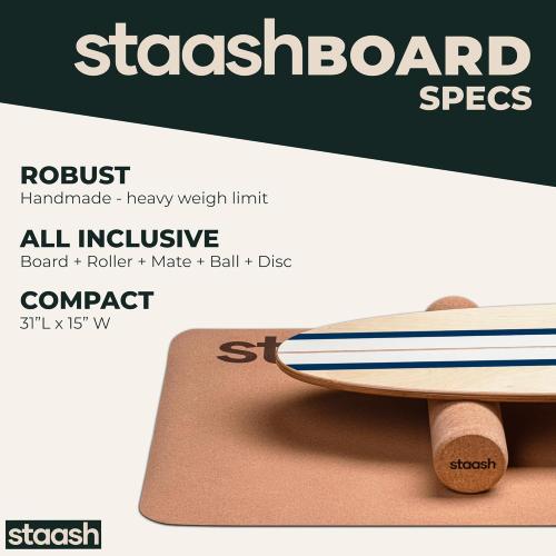 STAASH® Balance Board – Starter (Board   Roller) or Full Kit (w/Mat, Ball & Disc) – Core Balance Trainer for Fitness, Rehab, Surf – Free Coaching Videos