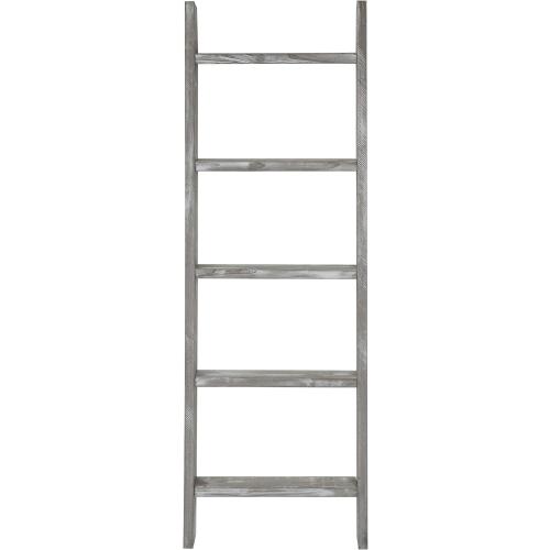 MyGift Large Whitewashed Wood Ladder Blanket Ladder, Farmhouse Style Wall Leaning Towel Rack with 5 Rungs (Graywashed)