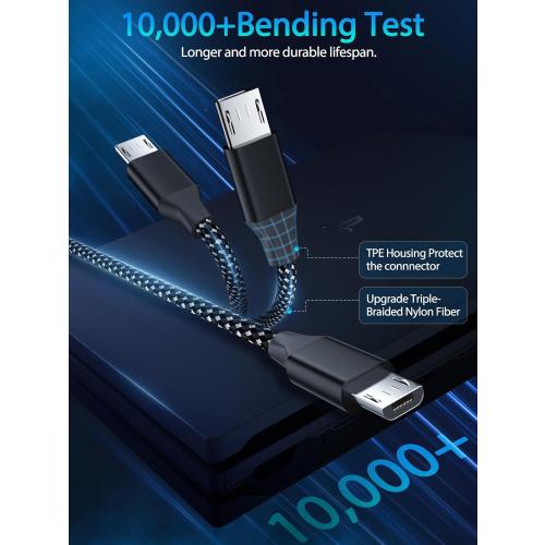 PS4 Controller Charger Cable 3-Pack 6FT for Xbox One Controller Dualshock 4,PS4 Charging Cord,Nylon Braided Micro USB Data Sync Cable for PlayStation 4 PS Slim Pro,Charge and Play Wire 6 ft