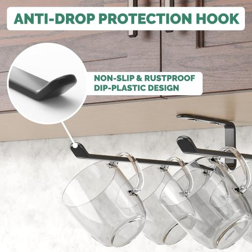 Amazer Coffee Mug Holder Under Cabinet 3 Pack, Metal Sturdy Mug Rack Under Shelf Organizer, Display Hanging Cup Storage Hooks for Bar Kitchen Utensils/Wine Glasses/Tea Cup, Black