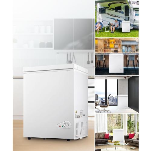 Chest Freezer, Deep Freezer 5 Cubic Feet with Removable Baskets & 6 Adjustable Temperature & Top Open Door, White Mini Deep Freezer Compact Freezer Suitable for Apartments(Down to -18°F)