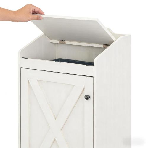 13 Gallons Trash Can Cabinet, Wooden Trash Bin Cabinet Hidden Freestanding Dog Proof Garbage Can Cabinet with Lid for Kitchen (Antique White)