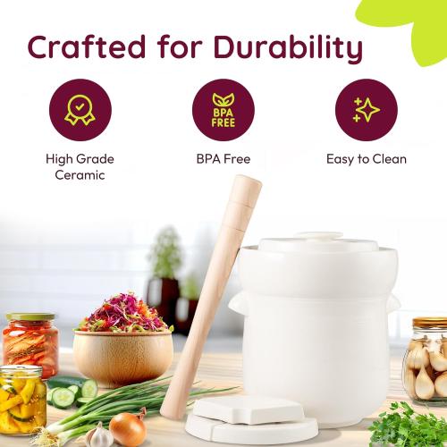 7L Fermentation Crock with Weights — European-Designed A-Grade Porcelain | Water Seal | Sauerkraut, Kimchi, Pickles & More | 1.8 Gallon