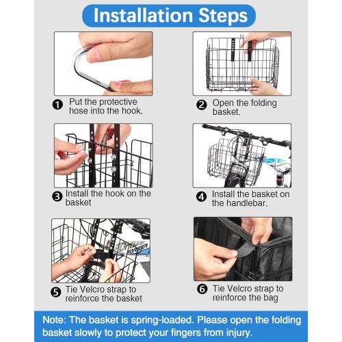 Zacro Bike Basket Front, Folding Bicycle Basket with Removable Liner Bag, Large Quick Release Design Metal Ebike Basket for Adult Women/Men Carrying Dogs, Pets, Fruit & Grocery
