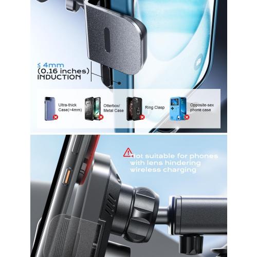 CHGeek Wireless Charger Phone Holders for Your Car, 15W Fast Charging Car Phone Holder Mount, Auto Clamping Truck Cradle Phone Mount for Car, Windshield Dashboard Air Vent Holder