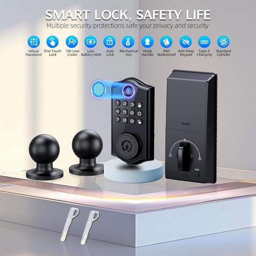 Smart Locks for Front Door,APP Control Keyless Entry Fingerprint Door Lock,Keypad Deadbolt Set with Handle,Easy Installation,Auto-Lock,(Matte Black)