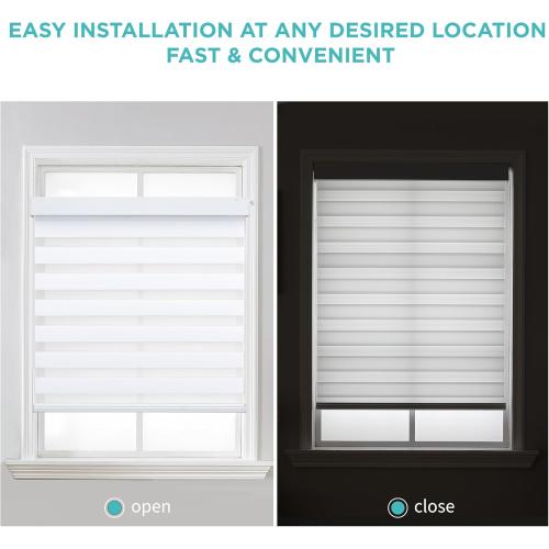 Joydeco No Drill Zebra Blinds for Windows, Cordless Dual-Layer Privacy Zebra Shades for Indoor Windows, Easy to Install, Light Filtering Sheer Blinds for Home (Off-White,35 W x 75 H)