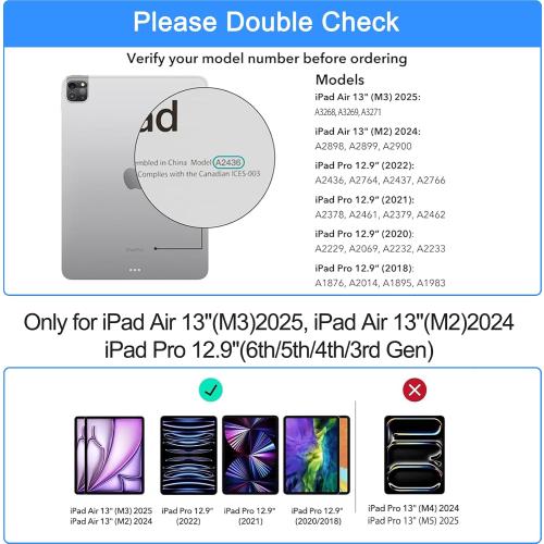 Jibrealg Magic Keyboard for iPad Air 13(M4 2026/M3 2025/M2 2024) & iPad Pro 12.9(6th/5th/4th/3rd Gen), Slim Case with Keyboard, Smart Keyboard Case with Multi-Touch Trackpad, 7-Color Backlit, Black