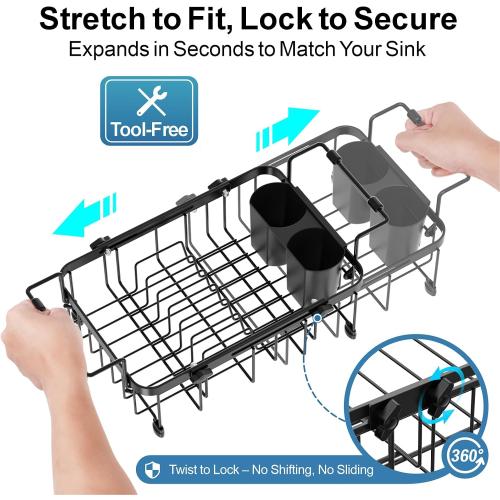 iSPECLE Small Sink Dish Drying Rack, 9 W Expandable Compact Rust Resistant Dish Drainer for RV Apartment Kitchen, Dish Rack with Lock Knob, Arms with Non Slip Rubber, Black