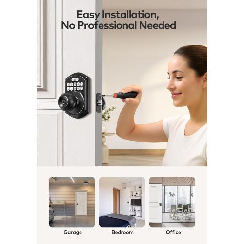 TEEHO TE003 Keyless Entry Keypad Door Lock with Handle, Electronic Digital Smart Locks for Front Door, Smart Door Knob with Code for Bedroom, Auto Lock, Passage Mode, Easy to Install, Matte Black