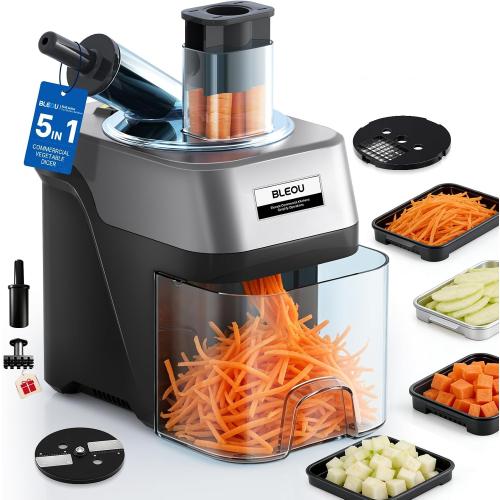 Bleou 5-in-1 Commercial Electric Vegetable Chopper, 330LBS/H Heavy Duty Food Dicer & Veggie Slicer with Magnetic Safety Lid, Stainless Steel Blades, Ideal for Restaurant & Kitchen