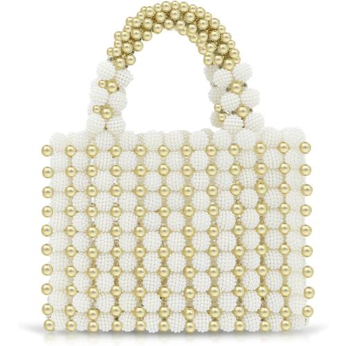 Women Pearl Purse,Pearl Clutch, Evening Bags, Square Artificial Pearl Clutch, White Purse for Party Wedding Travel(Gold)