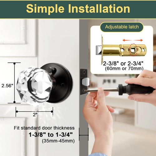 1 Pack Clear Crystal Door Knob, Inspired Decorative Oil Rubbed Bronze Door Knobs for Interior Doors, Unique Fancy Glass Privacy Door Knobs for Bedrooms and Bathrooms