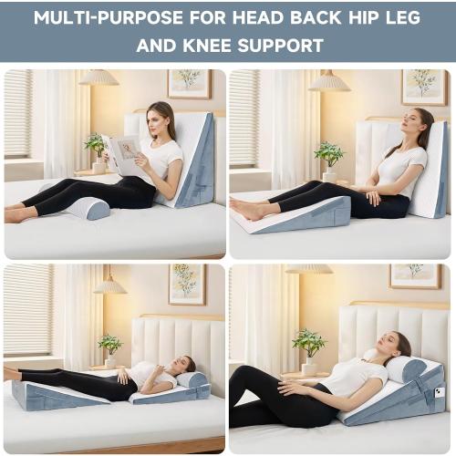 Bed Wedge Pillow for Sleeping, 3 Pcs Adjustable Height 4.5&7.5&12 Inch Triangle Pillow Wedge for Post Surgery, Acid Reflux, Snoring, Legs Pain Relief