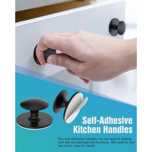 20 Pack Black Self-Adhesive Cabinet Knobs, Self-Stick Hardware Kitchen Cabinet Handles, No-Punch Peel and Stick Drawer Knobs for Refrigerators, Dressers, Windows, Closets