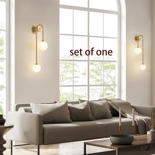 Golden Wall lamp Double Ball, mid-Century Modern Glass Wall sconces,with G9 Tricolor Bulb for Living Room Bedroom Bedside Stairs Restaurant Bathroom Corridor Aisle Lighting
