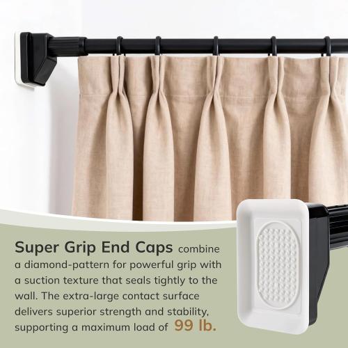 Umimile Tension Curtain Rod 75-102 Inch, Adjustable Shower Rod, Black | 1.26 heavy-duty rustproof steel, super grip diamond end caps stay securely. No-Drill. Fits bathroom, closet & windows.