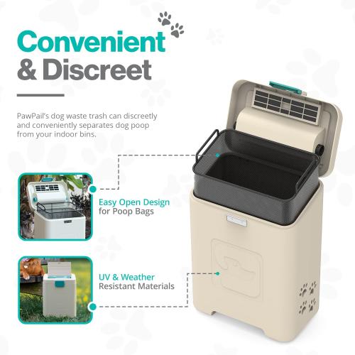 CREAM AND BLUE PawPail Pet Waste Station, Heavy Duty Outdoor Dog Poop Trash Can with Carbon Air Filter & DualVent Odor Control, UV & Weather Resistant | Includes 200 Pet Waste Bags