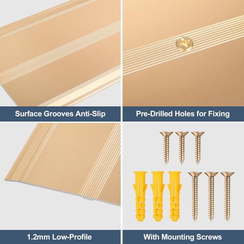 Aluminum Metal Door Threshold, Floor Transition Strip, 36'' L x 4'' W x 0.1'' H, Flat-Profile Threshold, Flooring Gaps Carpet Vinyl Wood, Stylish Doorway Transition Draft Protection (Gold)