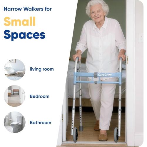 Narrow Walker for Seniors, 18 inches Wide - Adjustable Width, Lightweight Folding Walker, 350lbs Heavy Duty Bariatric Walker for Elderly, Standard Walker for Small Doorways