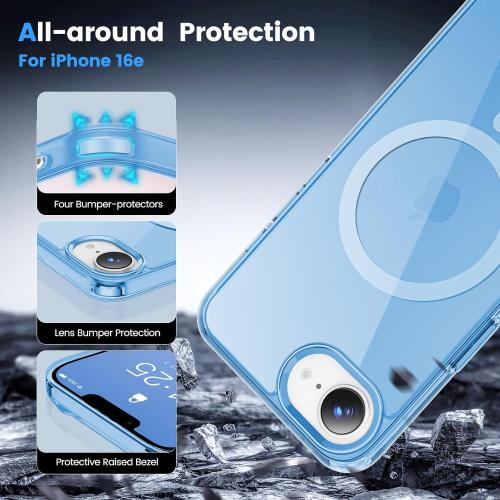 Temdan for iPhone 16e Case Clear, Compatible with Magsafe, Anti-Yellowing, Military-Grade Protection, Shockproof Slim Magnetic Phone Case Cover, Clear Blue