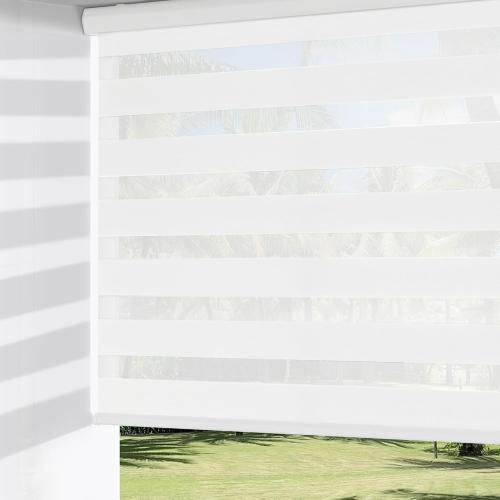 ChrisDowa Cordless Zebra Blinds for Windows, Dual Layer Free-Stop Light Filtering Window Roller Shades, Pull Down Privacy Zebra Shades for Home, Office, Bedroom, Door (35 W x 72 H, White)