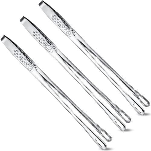 Geiserailie 3 Pcs 11 Inches Kitchen Tongs Korean BBQ Tweezers for Cooking Stainless Steel Kitchen Tweezers Grill Food Yakiniku Cooking Clamp Tool for Salad, Fish, Steak, Barbecue, Buffet, Meat