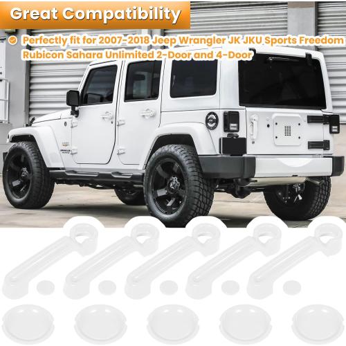 E-cowlboy Door Handle Cover Inserts Tailgate Handle Cover Recess Guard for 2007-2018 Jeep Wrangler JK JKU Sports Sahara Freedom Rubicon Unlimited Exterior Accessories (White 15PCS)