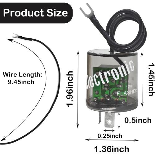 LED Flasher Relay 2 Pins 12V (Pack of 2) - Heavy Duty Turn Signal Flasher Relay with Ground Wire for Automobile and Motorcycle