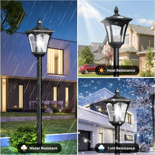 64 Inch Solar Lamp Post Light with Planter, 60 High Lumen Street Light, Solar Post Lights Waterproof for Pathway, Garden, Driveway, Lawn, Front Back Door Outside Pole Lamp 6000K