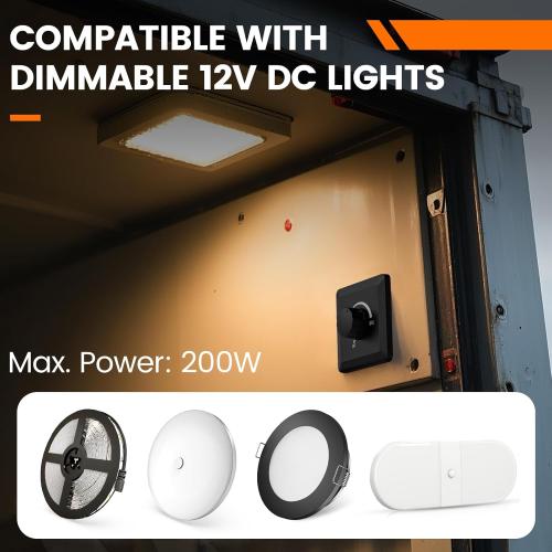 GZV 12V Dimmer Switch, 200W PWM Dimmer Switch - Adjustable Brightness for LED, Halogen, Incandescent & Strip Lights - Compatible with RV, Auto, Truck, Marine, Black