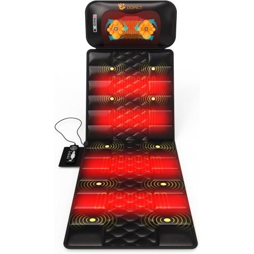 Massage Mat, Detachable Neck Massager, Full Body Vibration Heating, Massage Pad with 10 Vibrating Motors and 9 Speed Settings for Home Office Use, Gift for Men Women Parents Christmas,Black