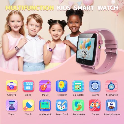 Kids Watches for Girls Toys Age 4-12, Smart Watch for Kids with Camera, 26 Puzzle Games, Alarm Clock, Pedometer, Audiobook, Learn Card, Toddler Watch Birthday Gift for 8 9 10 Year Old Girl