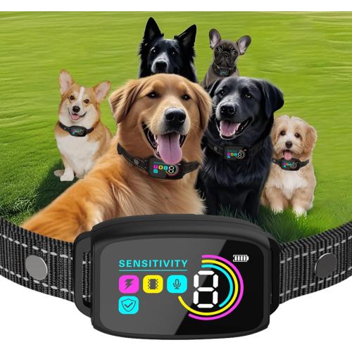 Black 2025release Bark Collar for Large Medium Small Dogs, Smart Rechargeable Anti Barking Training Collar, 8 Sensitivity Levels, Beep/Vibration/Shock,IP67 Waterproof, Color Display