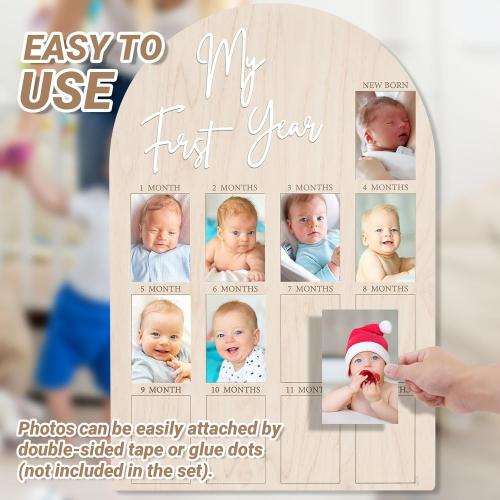 Bosctanuc Large My First Year Picture Frame for 33 x 22 Inch Wooden Photo Board ,12 Monthly Photo Display 1st Birthday Decorations Baby Gift for Newborn Keepsake,Baby Monthly Milestone (Classic, Wood, 33X22)