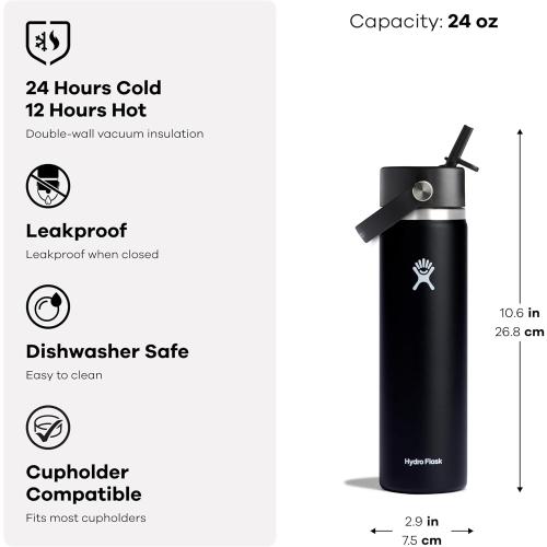 Hydro Flask Water Bottle - Insulated Stainless Steel - Wide Straw Lid, Non Spill, Leakproof in 24 Oz Ivory