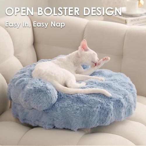 Soft Cat Couch Bed for Indoor Cats, Fluffy Small Dog Bed with Removable Washable Cover, Bolster Pet Sofa, Waterproof and Non-Slip,