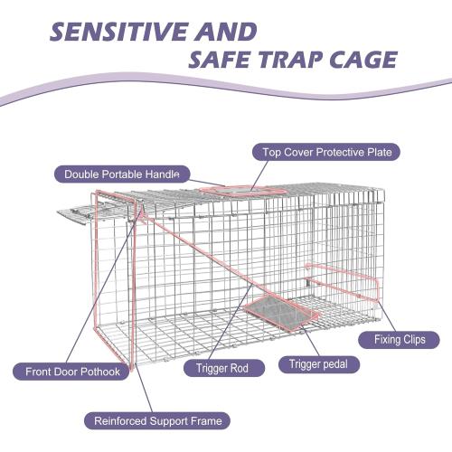 Live Feral Cat Trap Cage with Cover, Heavy Duty Folding Animal Traps Cage for Stray Cats, Humane Cat Trap for Raccoon, Squirrel, Skunk, Catch and Release - (32 x 10 x 12 inches)