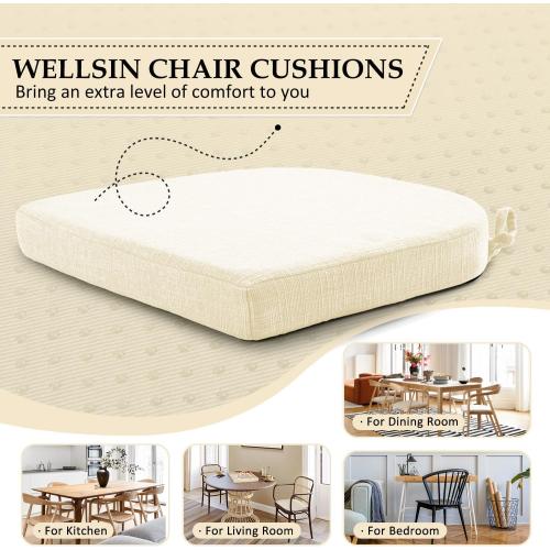 Chair Cushions for Dining Chairs 6 Pack - Kitchen Chair Cushions with Ties and Non-Slip Backing - Dining Chair Pads 16X16X2, Beige