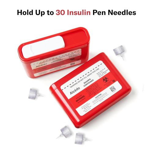 Alcedo Portable Sharps Container for Travel and Home Use (3-Pack), Small 0.1L Container for Diabetes Insulin Pen Needle Disposal, Mini Sharps Box, Medical Grade