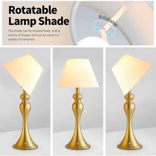 Mr.White Rechargeable Cordless Table Lamp with E26 LED Bulb, 5200mAh Battery Operated Portable Table Light with Fabric Shade, for Patio Restaurant Kitchen Bedside Living Room (Gold)