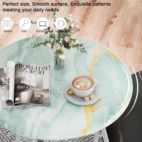 TV Tray Round Table, Small Foldable Table, Portable Dinner Table for Eating, Snack Side Trays Table Set of 2, No Assembly Required (Ocean Blue Marble, 2Pcs)