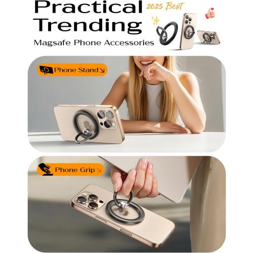 LISEN for MagSafe Phone Grip Holder 2025 Upgraded [360° Rotation & Strong Magnet] MagSafe Kickstand iPhone Magnetic Ring for Phone Case, Magnetic Phone Grip for iPhone 17 Pro Max Air 16/15/14/13/12