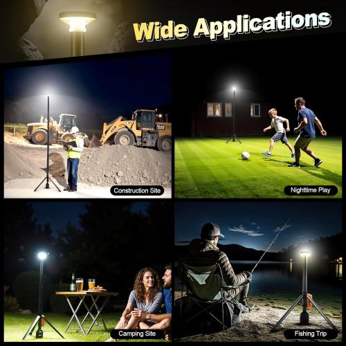 SYLSTAR 360° Rechargeable Work Light with Remote &Telescopic Stand (8.4Ft), 3000LM Ultra Bright 3CCT Dimmable, 6000mAh Battery, Portable Camping Light for Jobsite Workshop Sports Emergencies