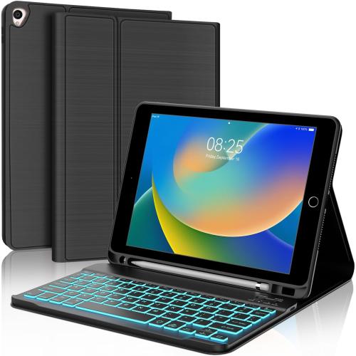 BORIYUAN iPad 10.2 inch Case with Keyboard, Detachable Bluetooth Keyboard with 7 Color Backlit, Slim Folio Smart Cover with Pencil Holder for iPad 9th/8th/7th Gen/iPad Pro 10.5/iPad Air 3rd Gen Black