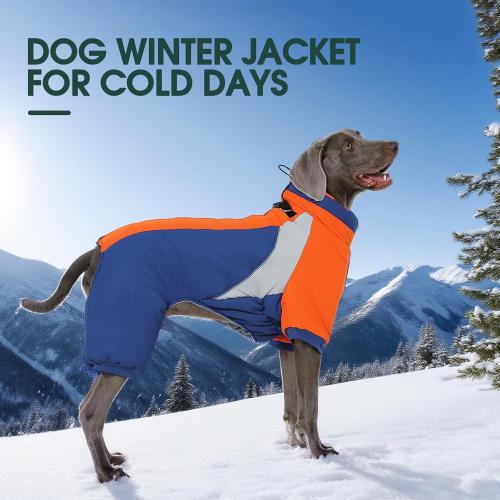 Kuoser Fullbody Dog Jacket, Large Dog Winter Coat with Built-in Harness, Reflective, Suitable for Begle, Corgi, Labrador (Blue XL)