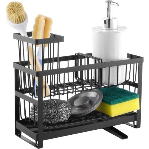 VEVOR Kitchen Sink Caddy Organizer, 2 Tier Sponge Holder for Kitchen Sink with High Brush Holder & Divider, Storage Rack with Rotatable Drainage Spout, Countertop Organizers and Storage Essentials