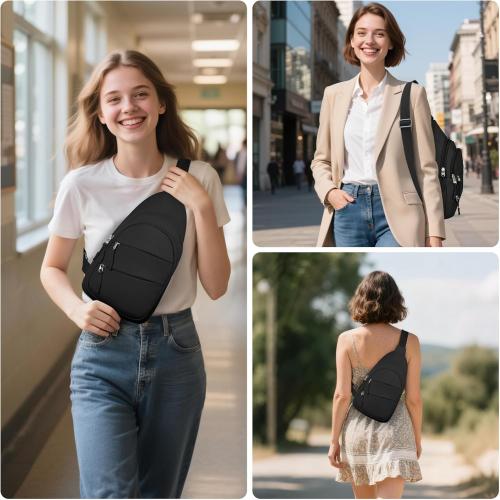 Tuwubi Crossbody Bags for Women, Sling Bag for Men, Small Hiking Backpack Anti Theft Lightweight for Outdoors Travel (M, Black)